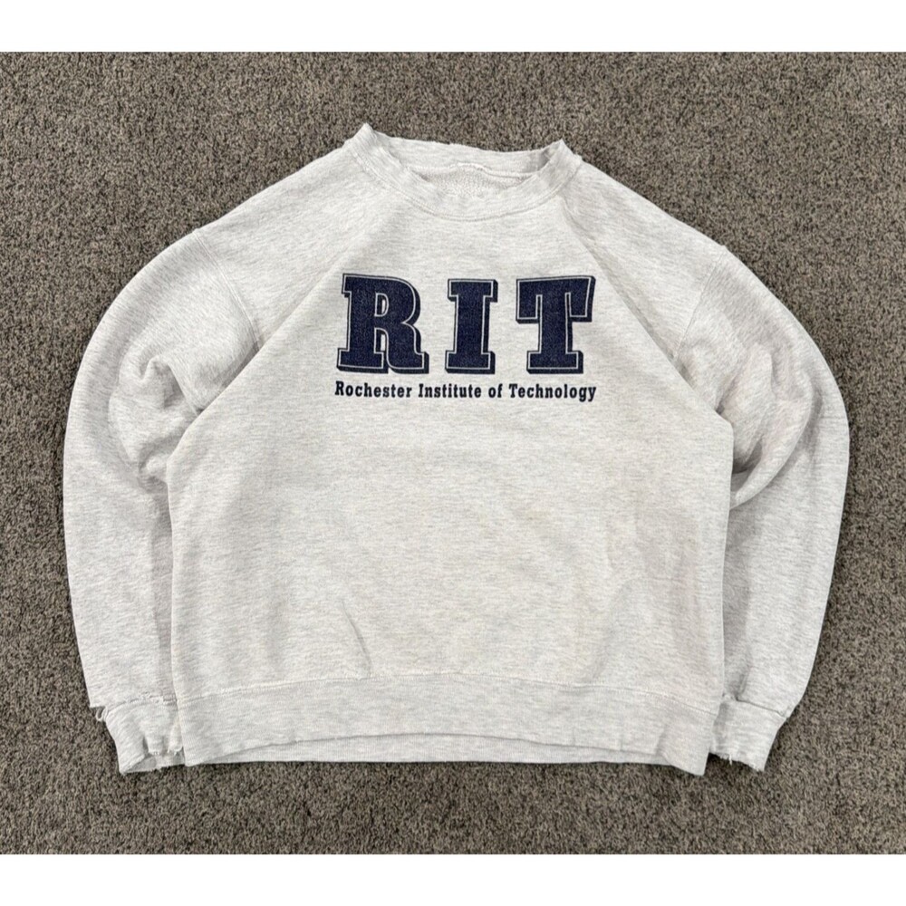 Vintage 80s RIT Rochester Institute Technology Sweatshirt Medium Distressed Gray